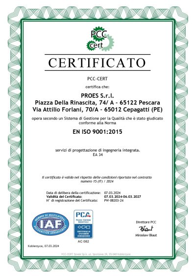 PROES Certificato ISO 9001